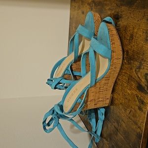 Guess size 7.5  Turquoise laceup wedge heels